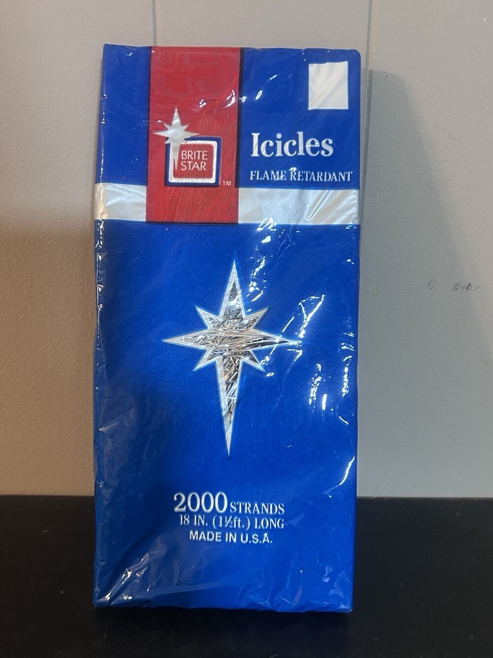 Vintage Brite Star Icicles Silver Tinsel 2000 Strands 18” NOS Sealed USA